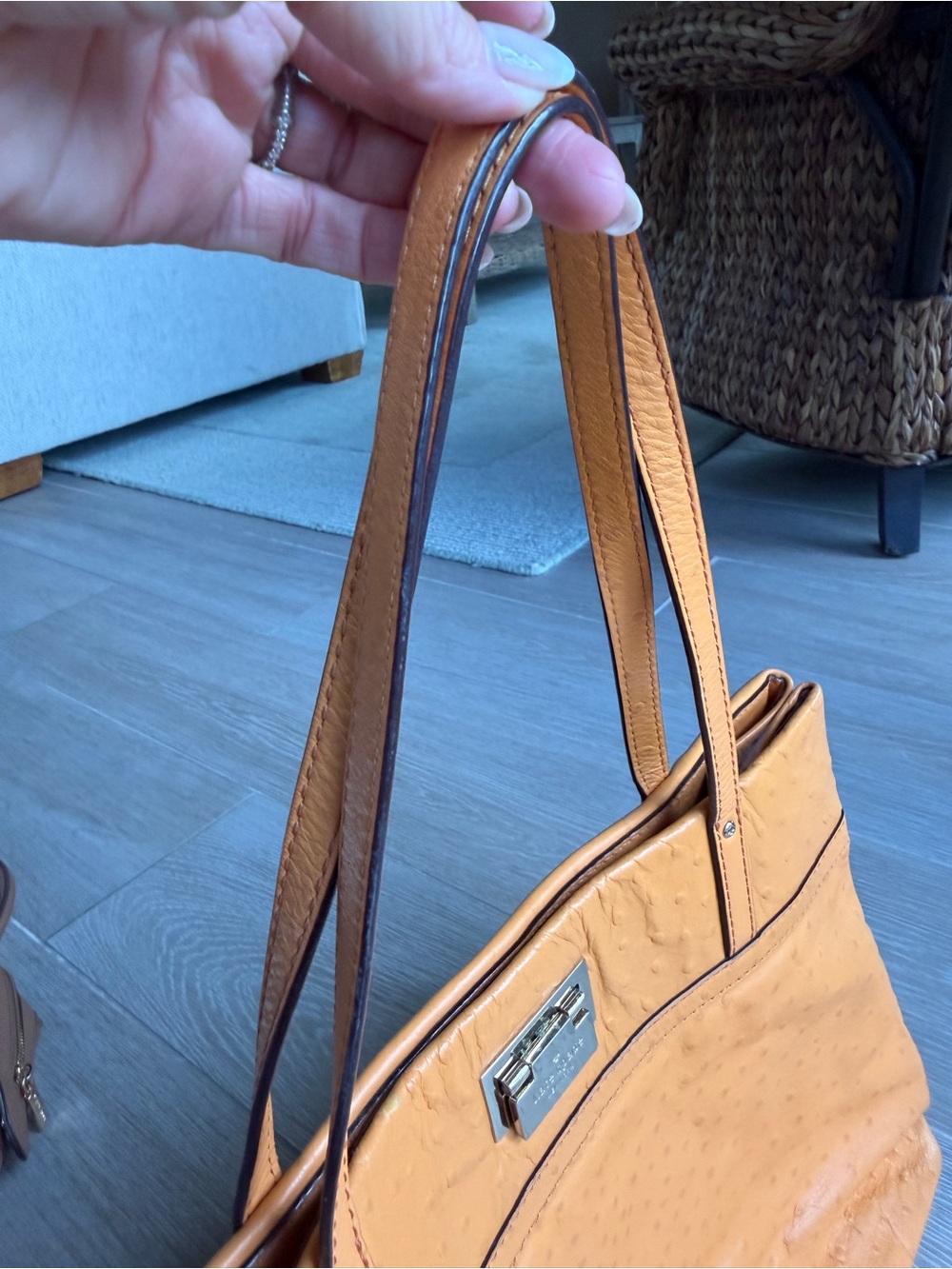kate spade Orange Ostrich-Embossed Shoulder Tote - Picture 4 of 15